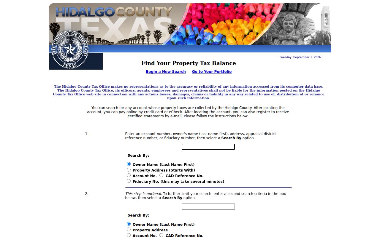 McAllen neighbor parcel research through Hidalgo County Tax Office search fields