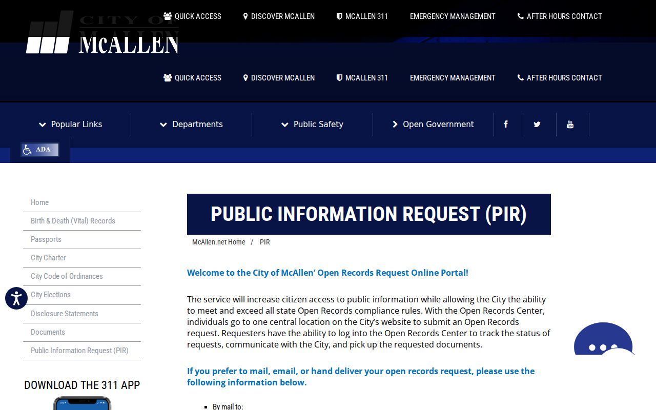 McAllen residents directory public information request portal